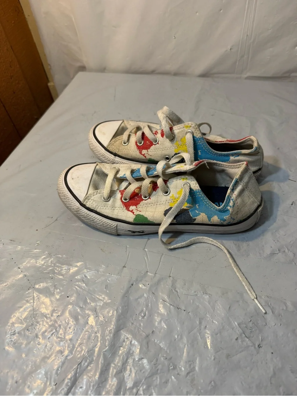 Converse All Star World Map print colorful sneakers Lace Up Shoes size 4